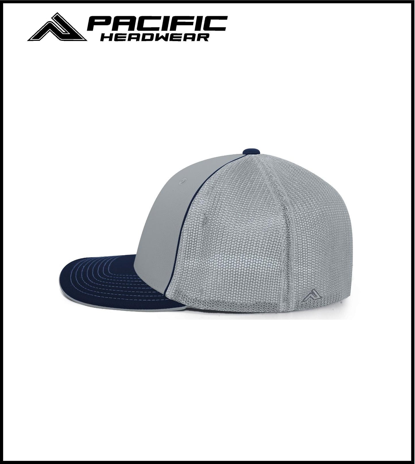 Pacific Headwear Silver/Navy Trucker FlexFit Cap